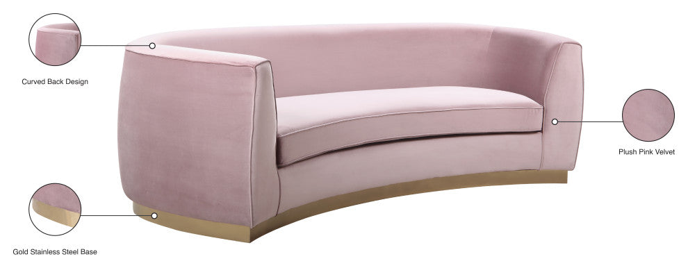 Julian Velvet Upholstered Sofa, Pink, Gold Base