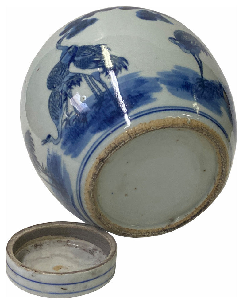 Hand-paint Longevity Cranes Graphic Blue White Porcelain Ginger Jar Hws1748