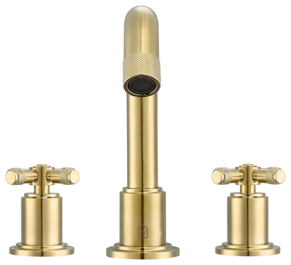 Uomo Widespread Cross Handle 3-Hole Bathroom Faucet in Brushed Champagne Gold