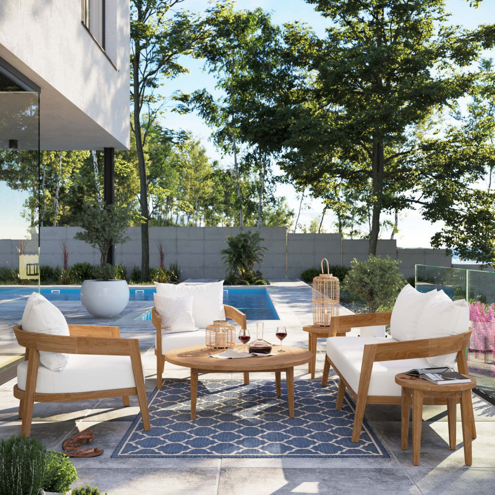 Brisbane 6-Piece Teak Wood Outdoor Patio Outdoor Patio Set, Natural White