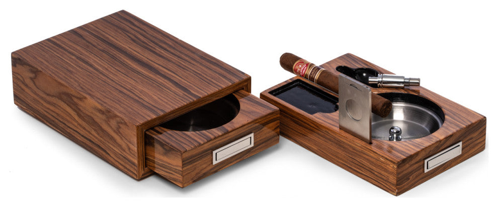 Cigar Ashtray/Cutter/Punch "Olive Wood" Color