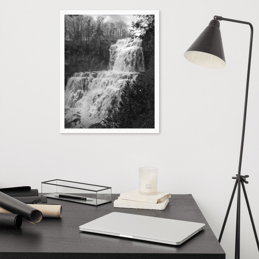 Chittenango Waterfall in Black and White Framed Photo Paper Wall Art Prints, White, 16" X 20"