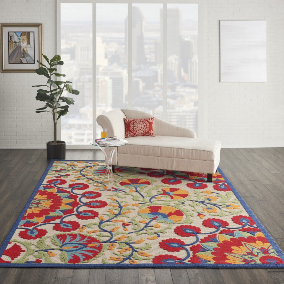 7 x 10' Red and Multicolor Indoor Outdoor Area Rug