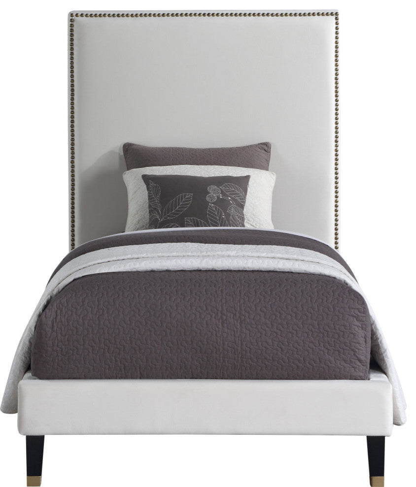 Harlie Velvet Upholstered Bed, Cream, Twin