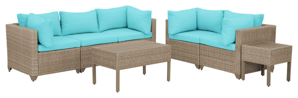Maui 7-Piece Outdoor Conversation Set, Coffee Table, End Table, Cyan