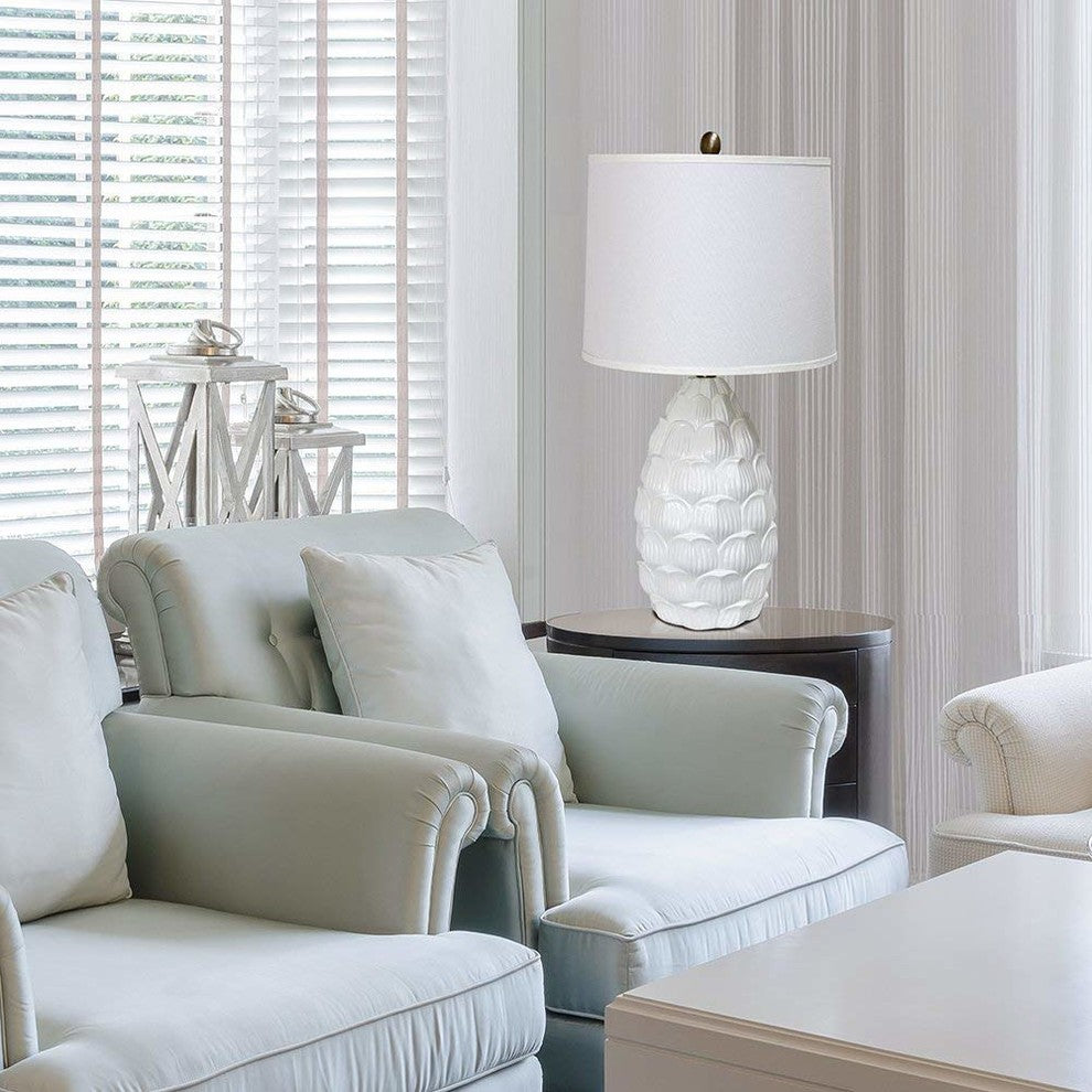 Elegant Designs Resin Table Lamp With Fabric Shade, White
