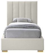 Pierce Linen Textured Fabric Upholstered Bed, Beige, Twin