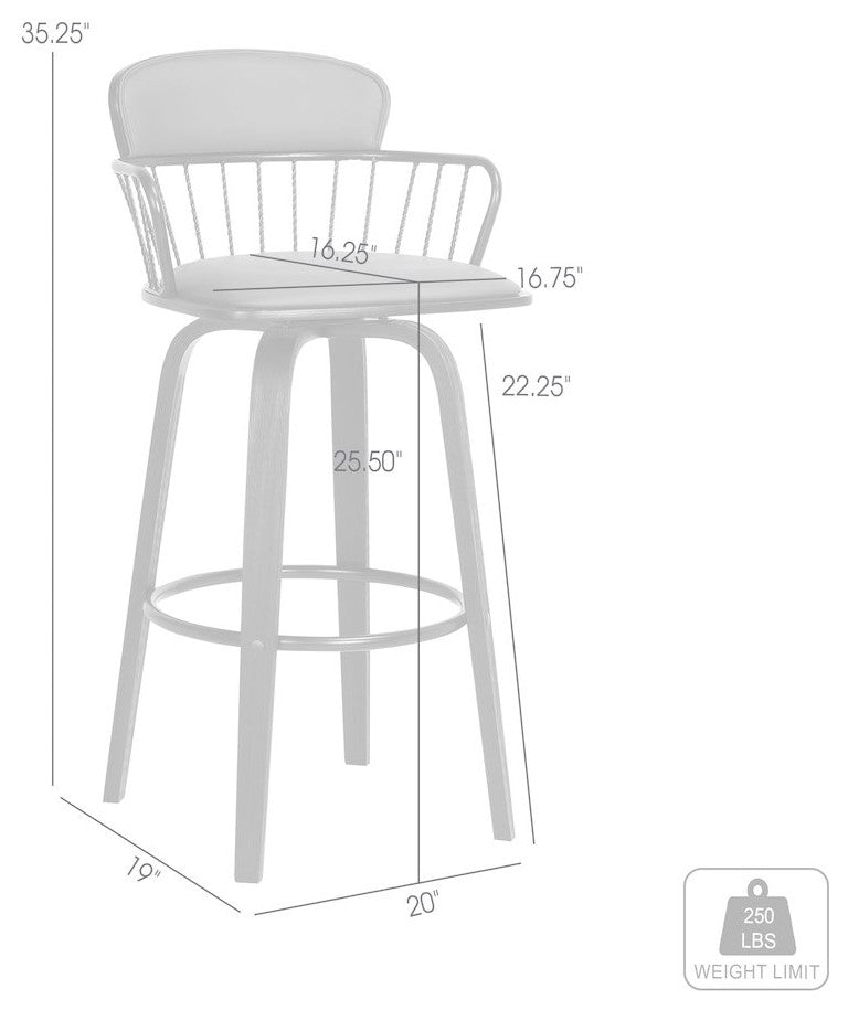 Willow Upholstered Wood Swivel Bar or Counter Stool