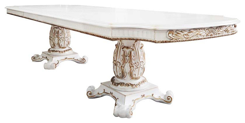 Acme Vendom Dining Table With Double Pedestal Antique Pearl Finish DN01346