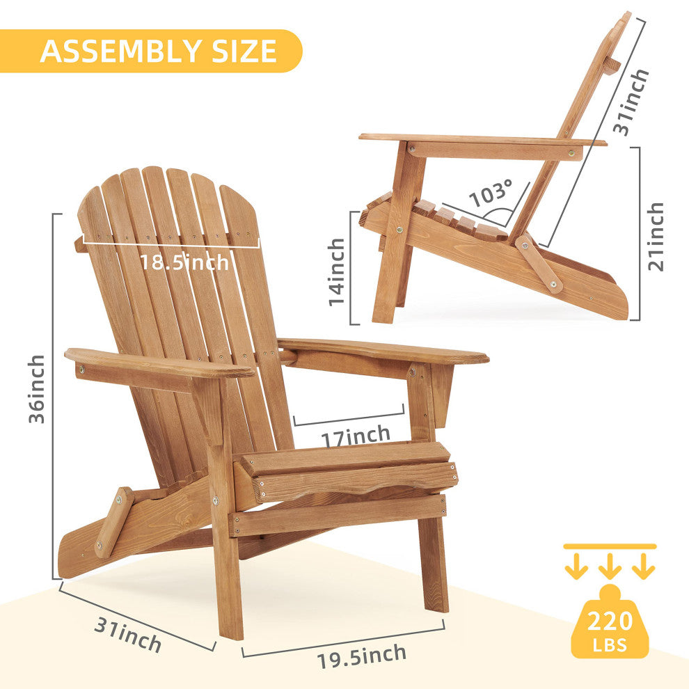 TATEUS Set of 2 Wooden Outdoor Adirondack Chairs for Patio, Garden, and Deck