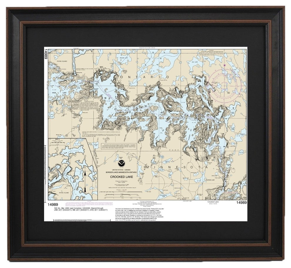 Framed Nautical Chart, Crooked Lake, Minnesota, 24x20