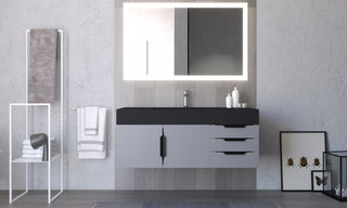 CastelloUSA Amazon 48" Wall Mounted Vanity Set, Gray, Black Top, Black Handles