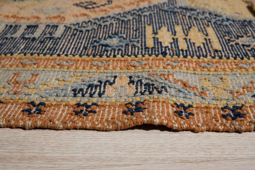 Blue Contemporary Classic High low Kilim Area Rug