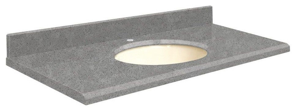 Quartz 37"x22" Vanity Top, Single Faucet Hole, Urban Grey, Biscuit Bowl