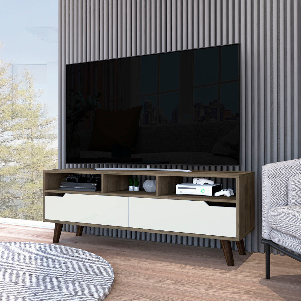 Hamburg TV Stand For TVs up to 52", Dark Walnut/ White