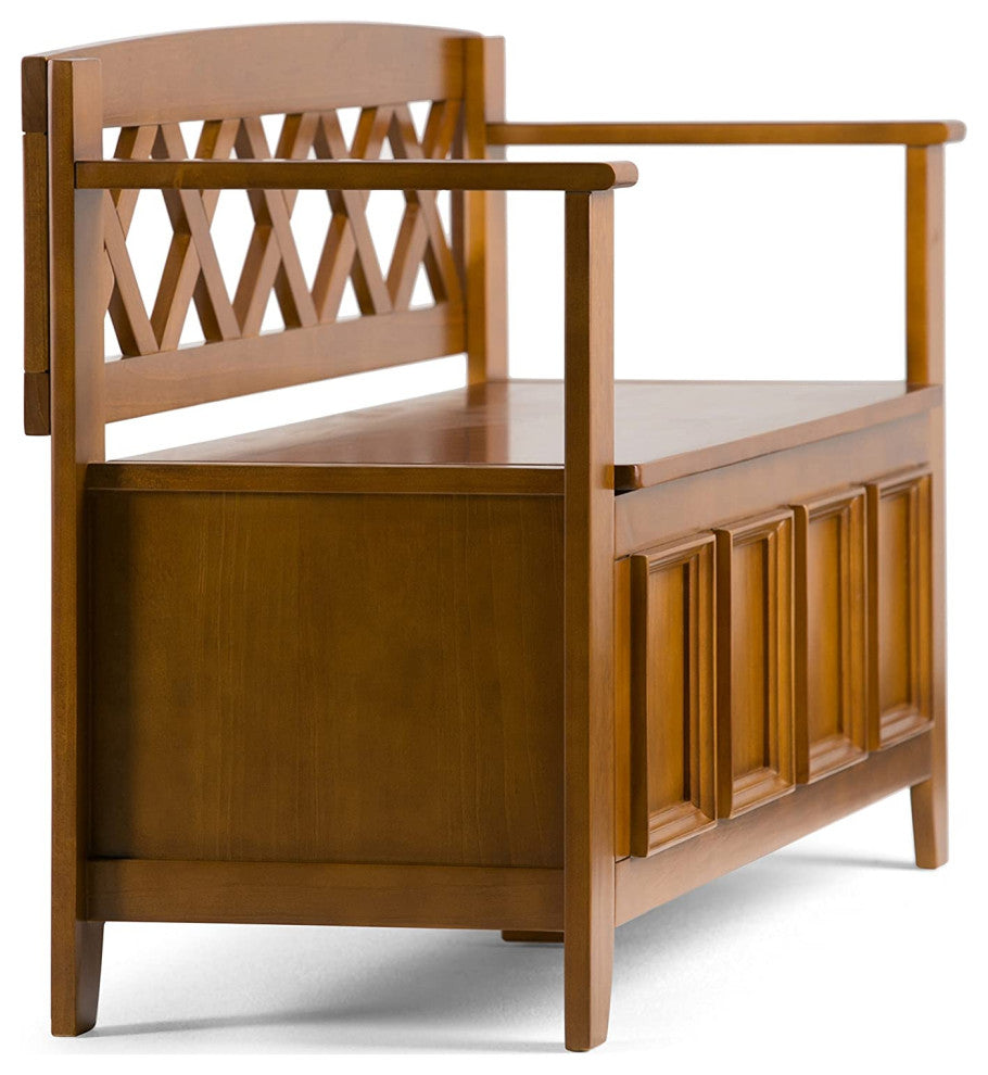 Transitional Storage Bench, X-Back & Safety Hinge Lid Seat, Light Avalon Brown