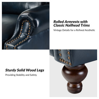 Genuine Leather Cigar Recliner With Nail Head Trim, Navy