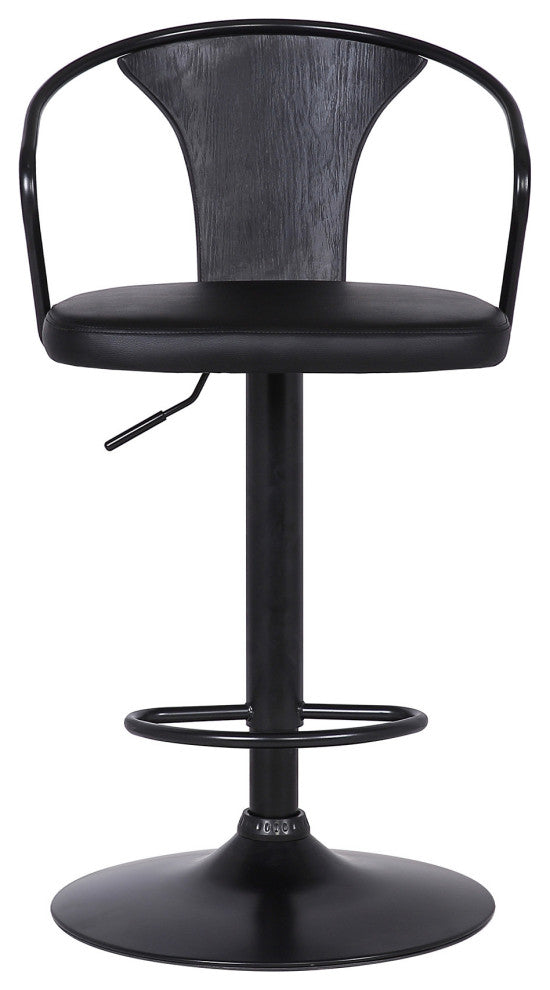 Black Faux Leather & Metal Base Adjustable Bar Stool