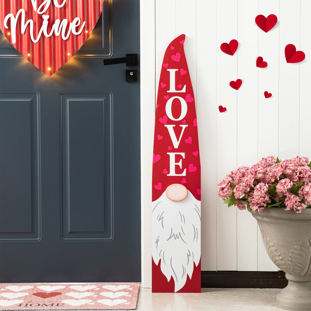 42"H Valentine's Wooden Gnome Porch Decor