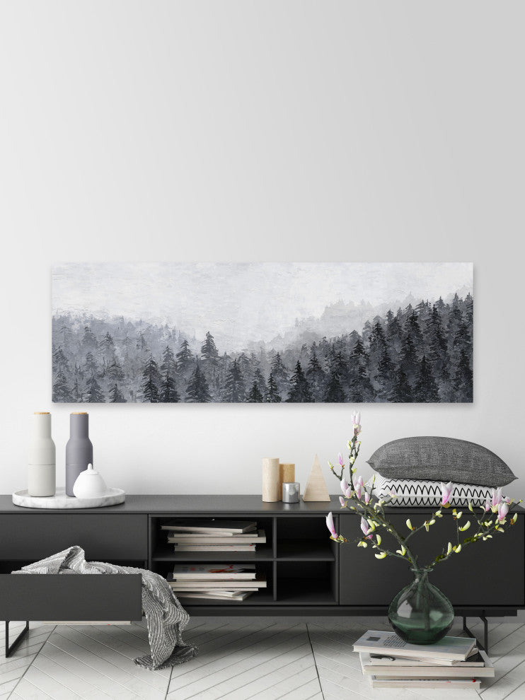 "Winter Pine Trees" Painting Print on Wrapped Canvas, 60x20