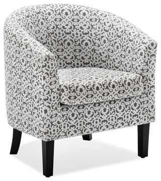 Modern Club Chair Barrel Design, Brown/White