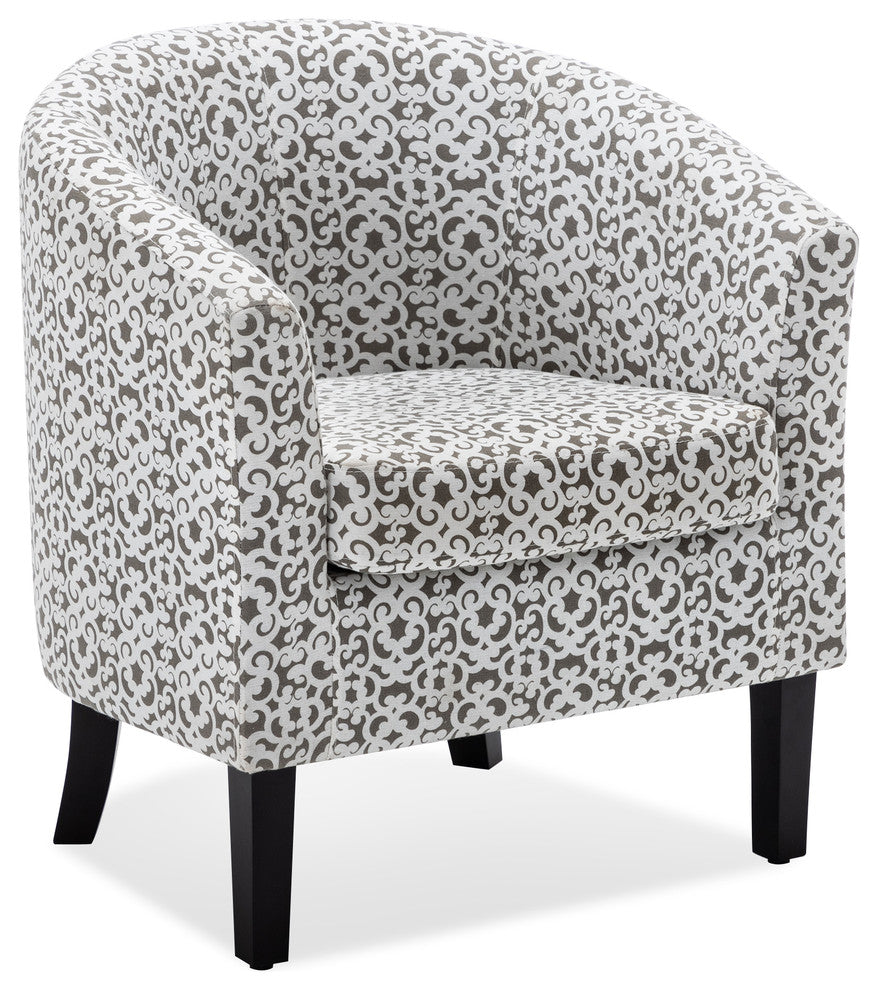 Modern Club Chair Barrel Design, Brown/White