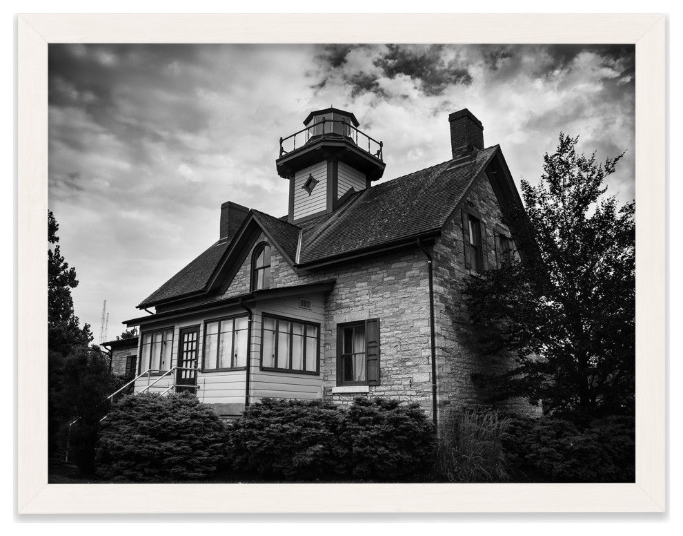 Cedar Point Lighthouse in Black and White Framed Photo Paper Wall Art Prints, White, 8" X 10"
