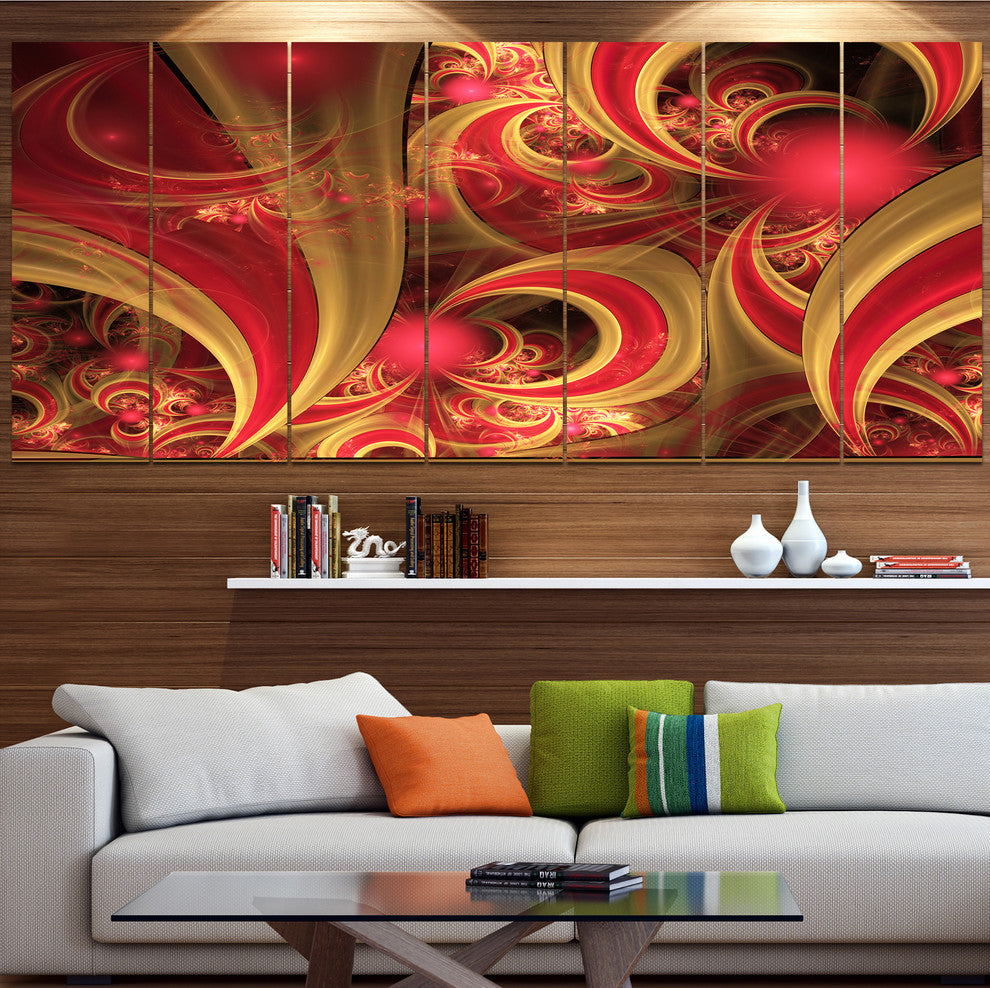 Pink Symmetrical Fractal Pattern, Floral Canvas Art Print, 83"x32", 7 Panels