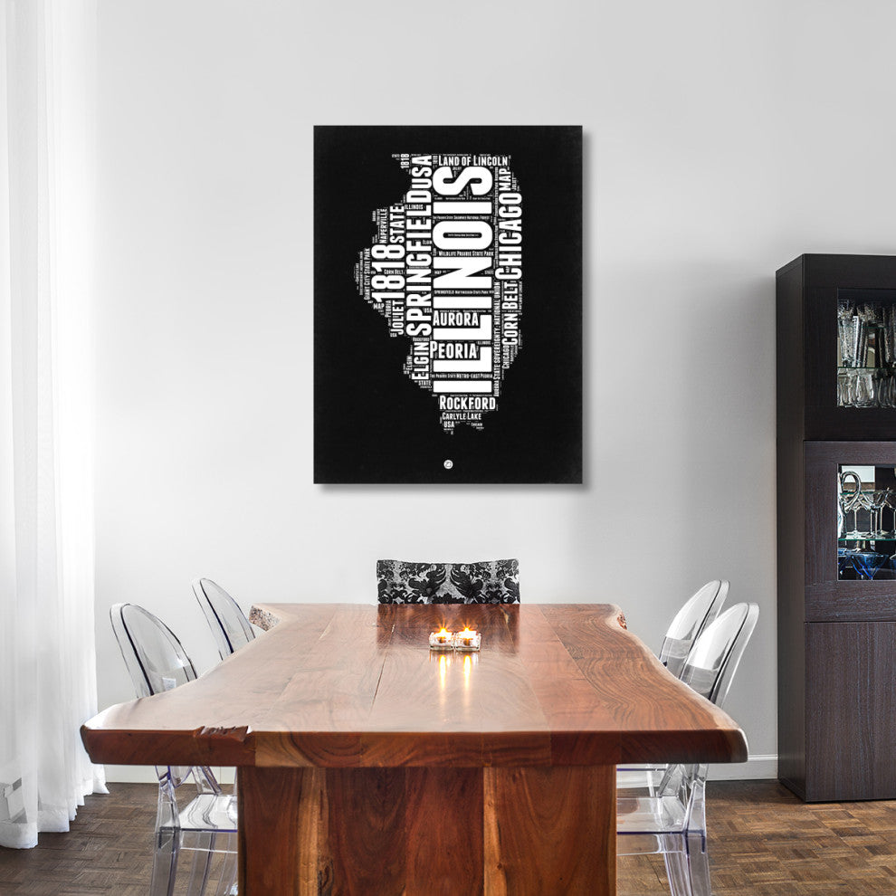 "Illinois Black and White Map" Fine Art Print