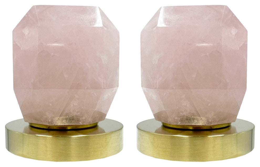 CastelloUSA Widespread 3 Hole Bath Faucet, Two Rose Quartz Handles, Brushed Gold