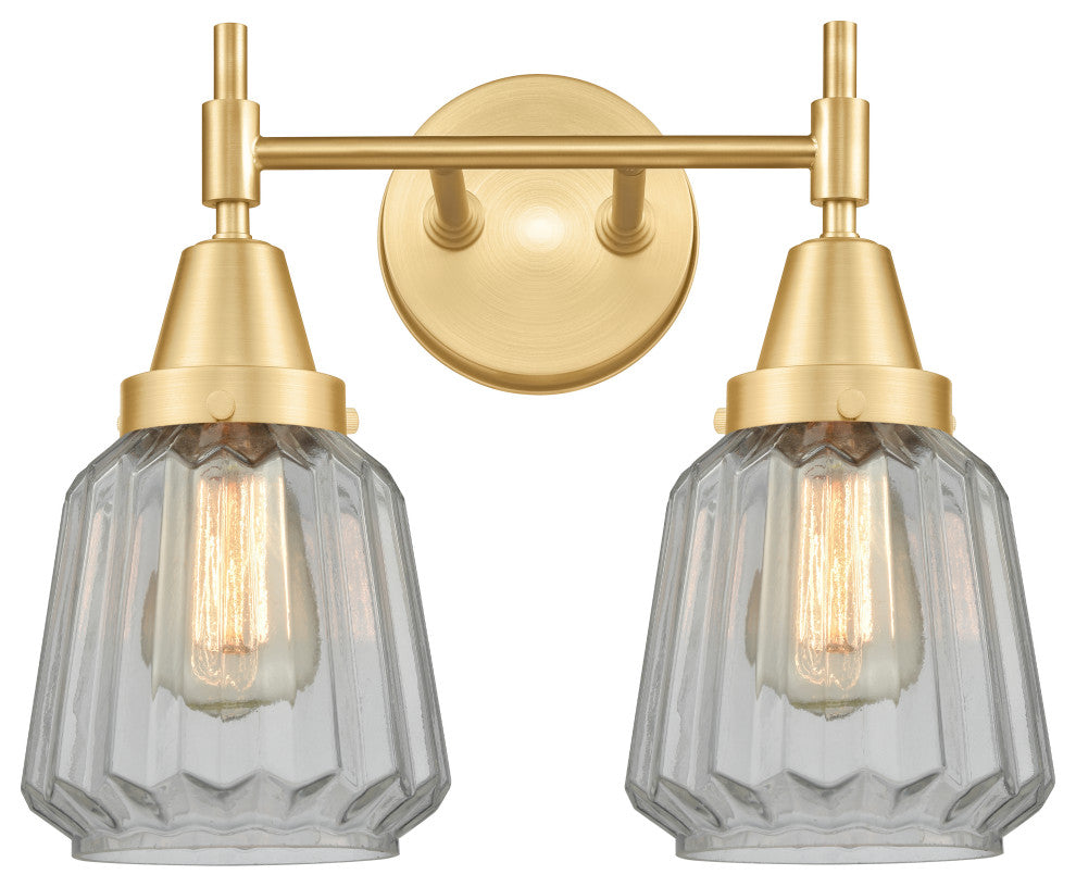 Innovations 447-2W-SG-G142 2-Light Bath Vanity Light, Satin Gold