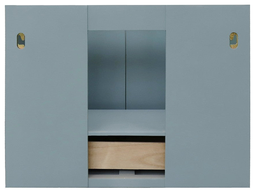 31" Single Wall Mount Vanity, Aqua Blue Finish With White Carrara Top