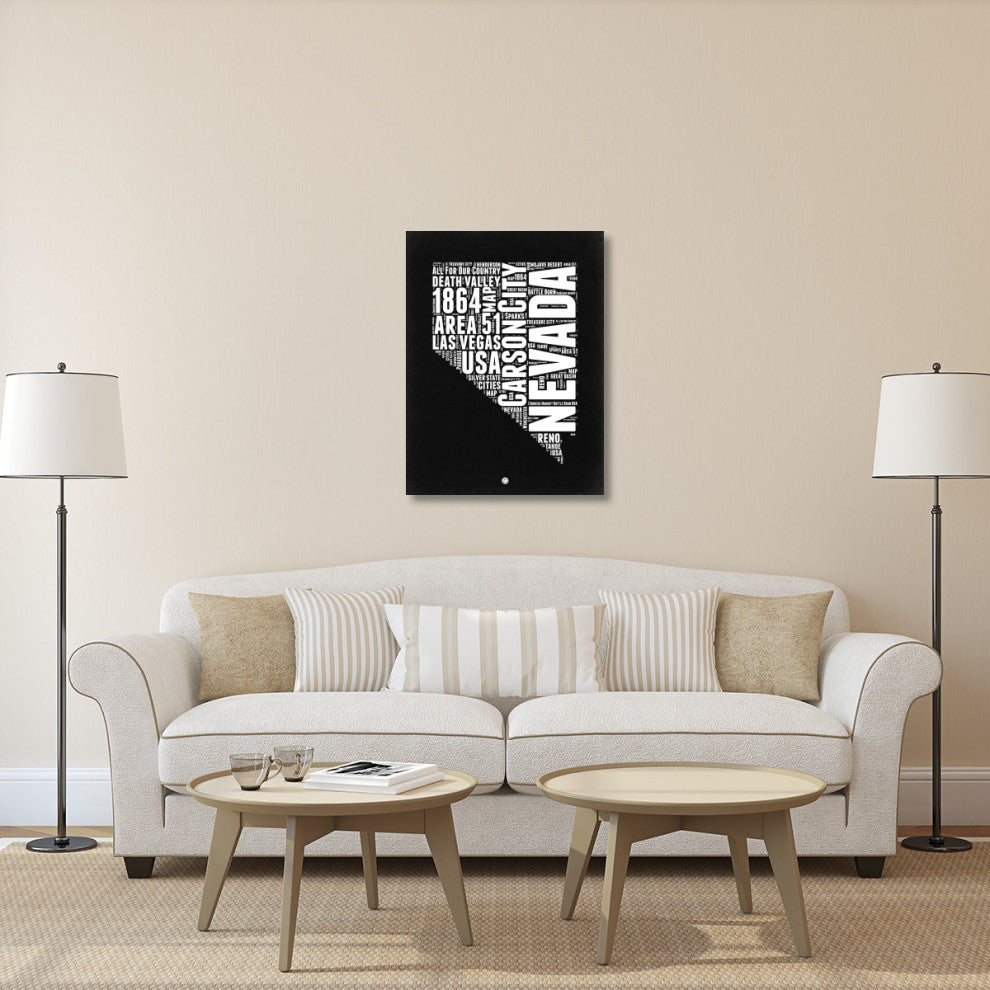 "Nevada Black and White Map" Fine Art Print