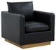 LeisureMod NS32BL-L Nervo Black Leather Accent Armchair With Gold Frame