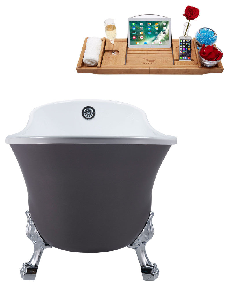 55" Streamline N355CH-CH Clawfoot Tub and Tray With External Drain