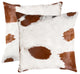 18"x18" Torino Kobe Cowhide Pillows, Set of 2, White and Brown