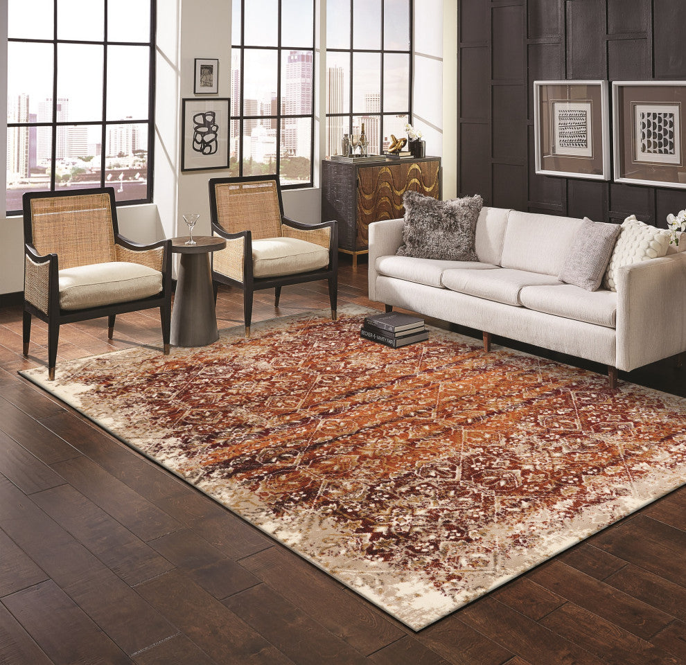Heritage Anna Distressed Moroccan Area Rug, Ivory/Rust, 5'3 X 7'8