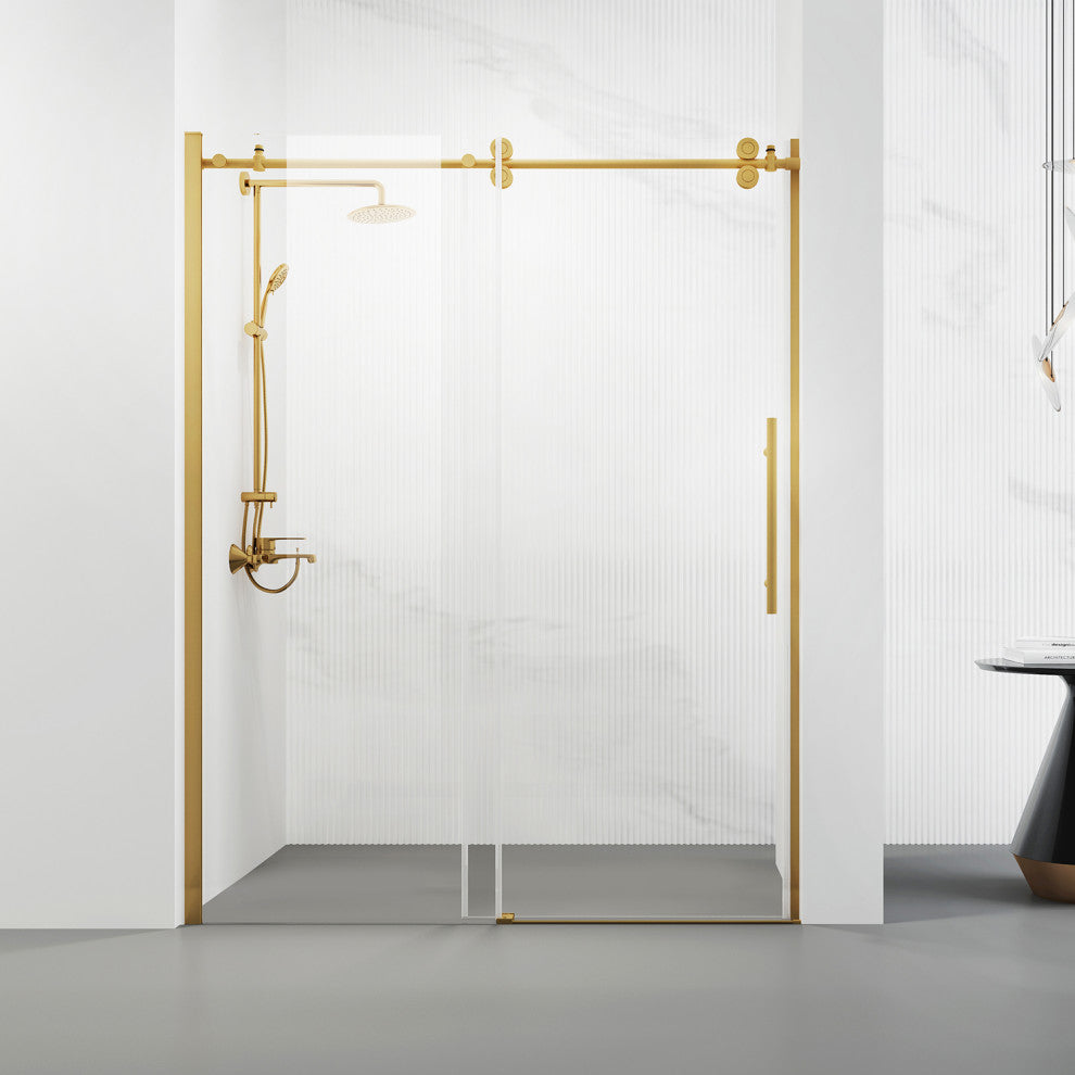 Massa 60"Wx76"H Single Sliding Frameless Shower Door, Brushed Gold