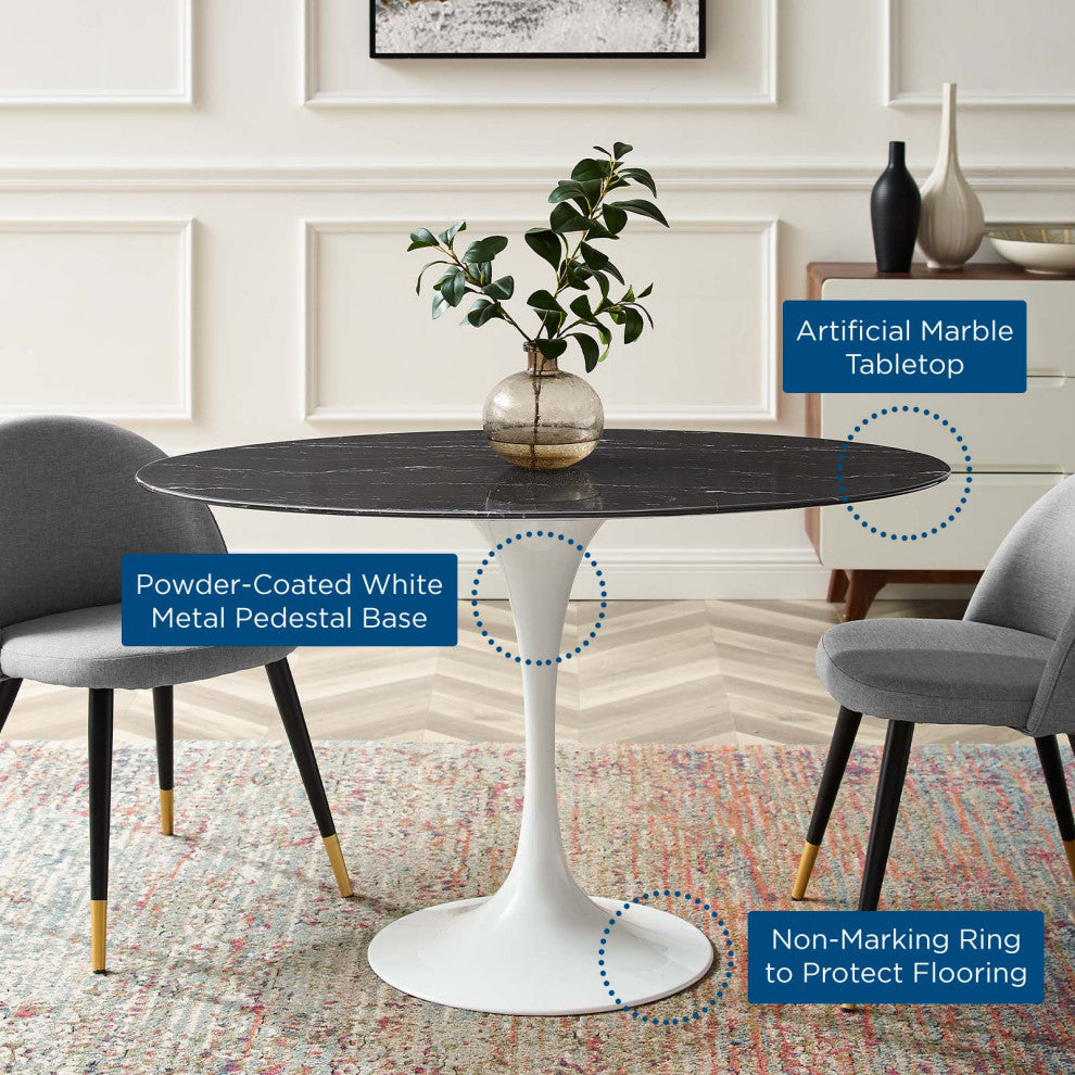 Lippa 48" Oval Artificial Marble Dining Table White Black -5170
