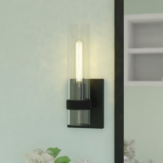Bari 13"H Wall Sconce Light Fixture With Clear Glass, Matte Black