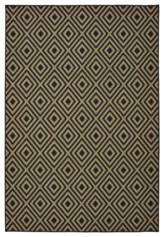 Martinique Dimond Lattice Black/ Tan Indoor/Outdoor Area Rug, 3'7"x5'6"