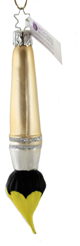 Inge Glas Paint Brush Glass Artist Ornament Christmas 10014S019 Yellow