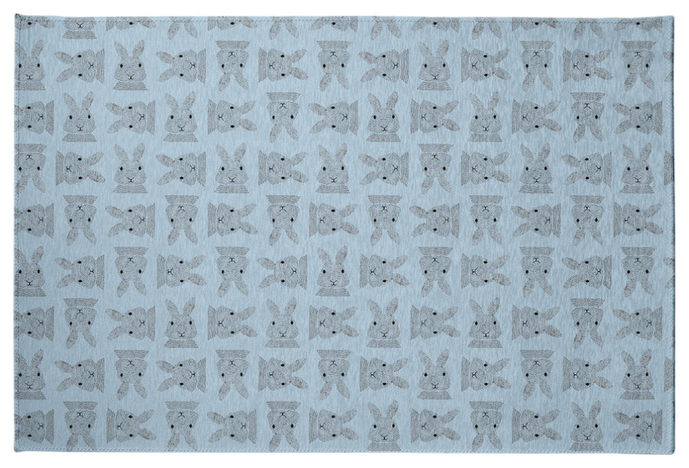 Criss Cross Bunnies Easter Chenille Rug, After Rain Blue, 4'x6'