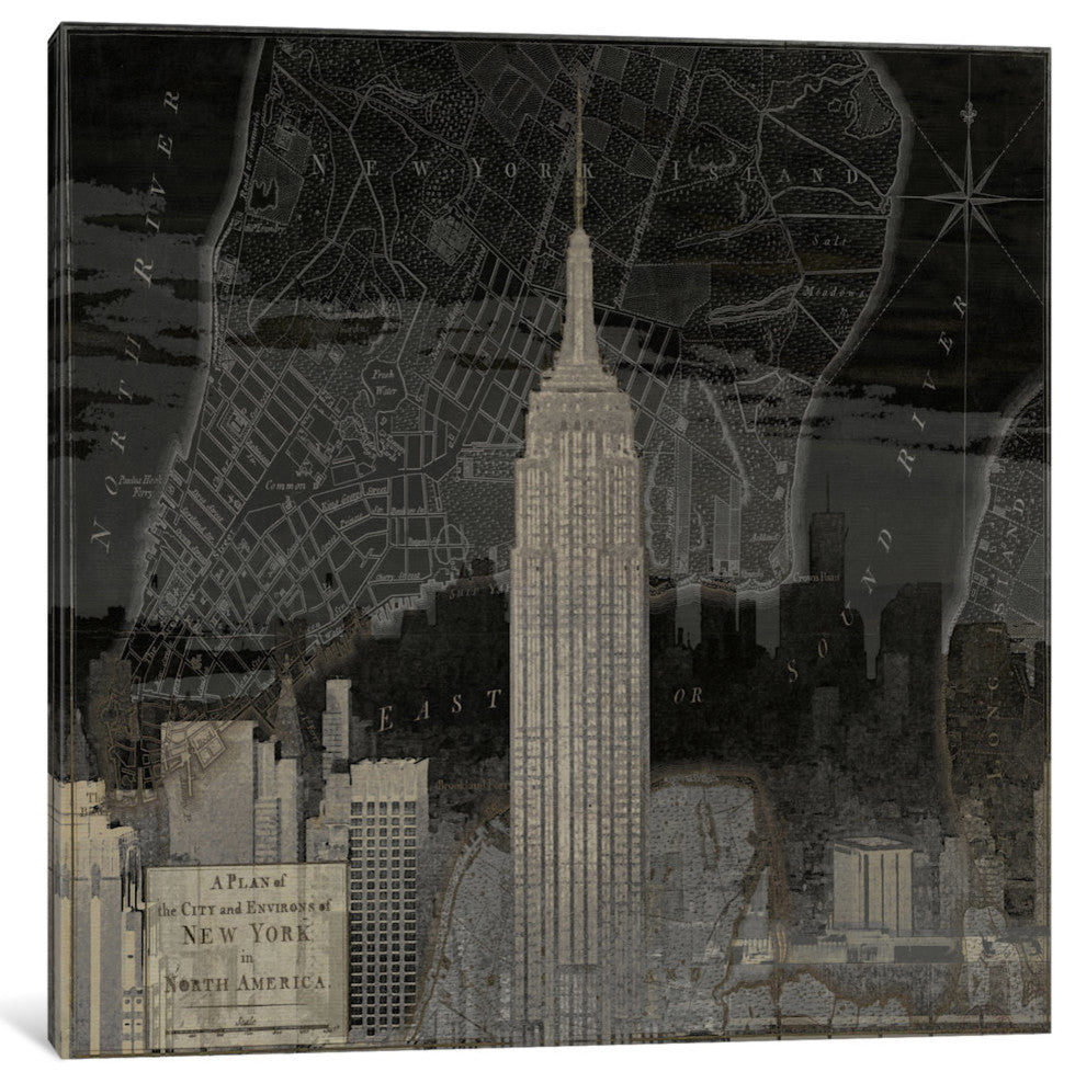"Vintage New York In Black I" by Dylan Matthews, Canvas Print, 12"x12"