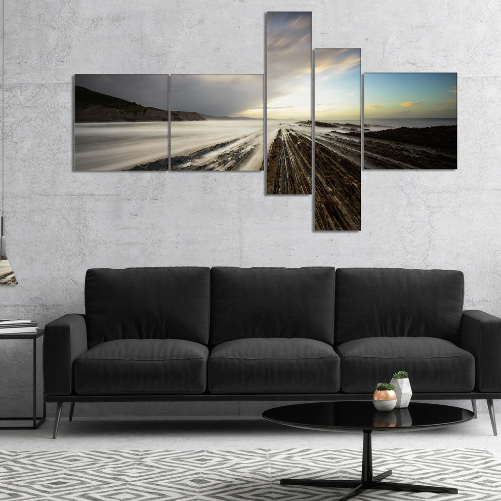 Surreal Atlantic Ocean Coast, Seashore Photo Canvas Art Print, 60"x32", 5 panels