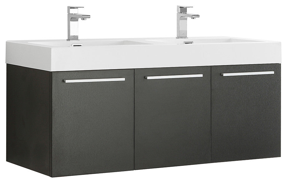 Vista 48" Black Wall Hung Double Sink Modern Bathroom Cabinet w/ Integrated Sink