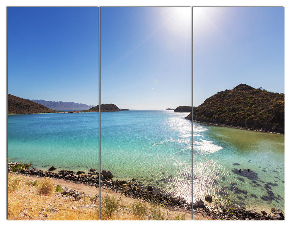 Blue Baja California Beach, Seashore Triptych Canvas Art Print, 36x28, 3 Panels