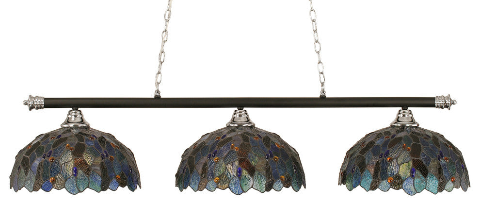Oxford 3 Light Bar In Chrome and Matte Black, 16" Blue Mosaic Tiffany Glass