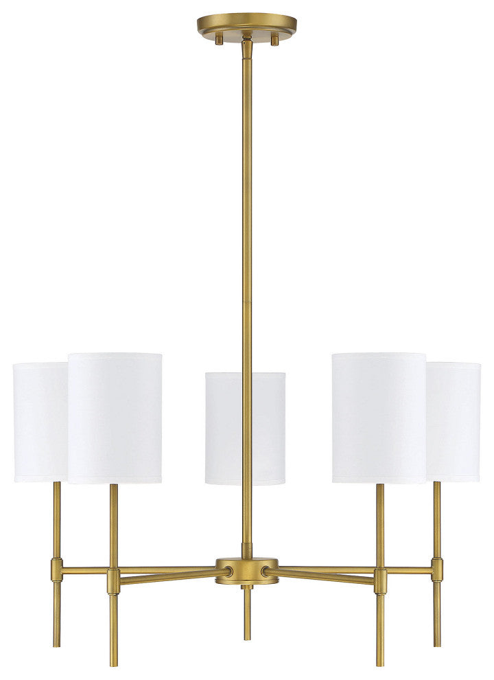 5-Light Chandelier, Matte Black, Natural Brass