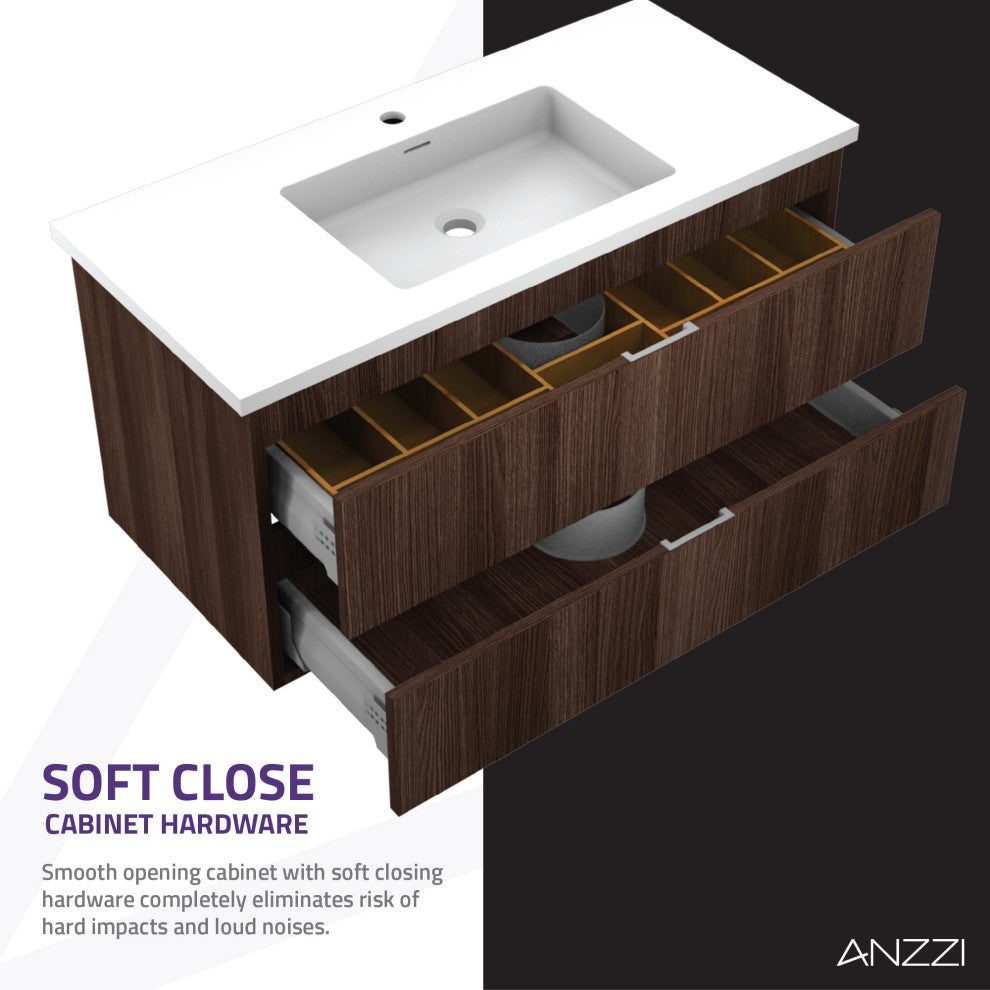 Conques 39" Wall Mount Bathroom Vanity Set, Dark Brown